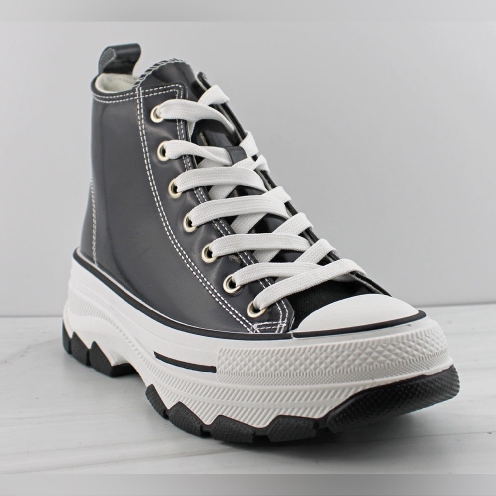 🔴🆕 Black Metallic and White High-Top Sneakers - Picture 2 of 6